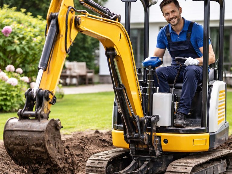 Erdarbeiten im Außenbereich mit einem Minibagger